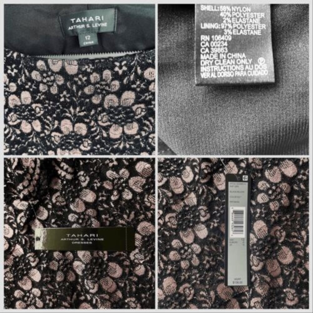 Tahari ASL Black Pink Lace Sheath Dress Asymmetrical Tier Sz 12 NWT - Picture 8 of 12